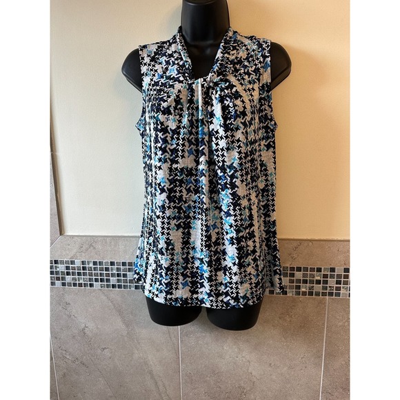 KARL LAGERFELD Jersey Sleeveless Multicolor Geometric Print SZ M - Picture 1 of 4